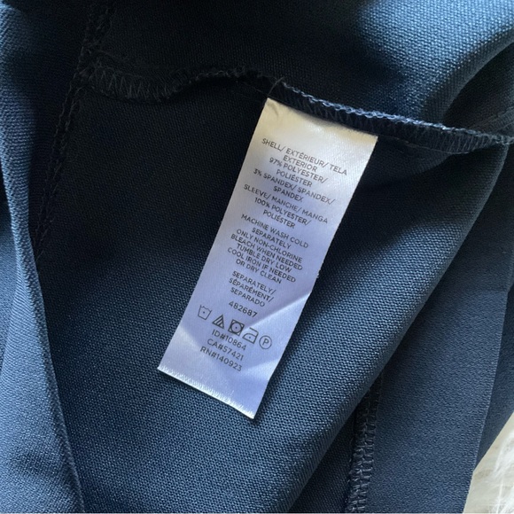 Ann Taylor Navy V-Neck Sheath Dress‎ with Sheer 3/4 Sleeve - Picture 6 of 9